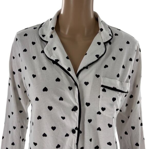 Kate Spade White Brushed Sweater Knit Heart Print Cotton Pajama Top - Picture 3 of 9